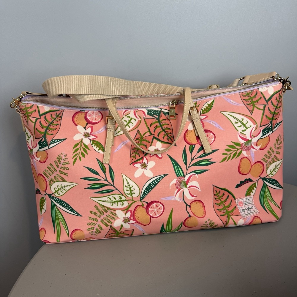 Spartina 449 Voyager Duffle Pink Lemonade Floral Bag Luggage DAMAGED ZIPPER